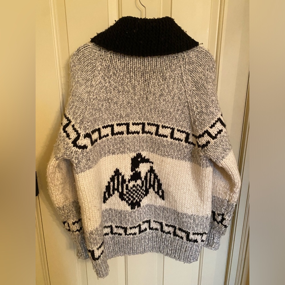 Cowichan Wool Loon Cardigan Large/XL Excel Vintage Used Cond Canadiana Hand Knit - Picture 7 of 16